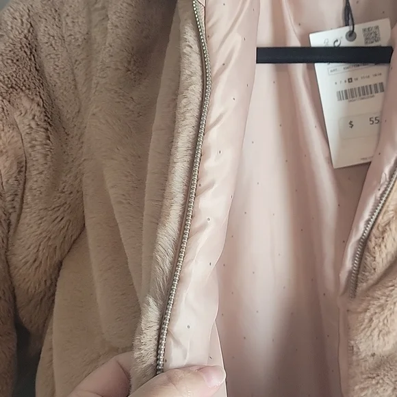 Zara-KIDS-Pink Faux Fur Hooded Coat-Size 9 - Picture 8 of 15